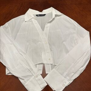 Zara White V-Neck Blouse